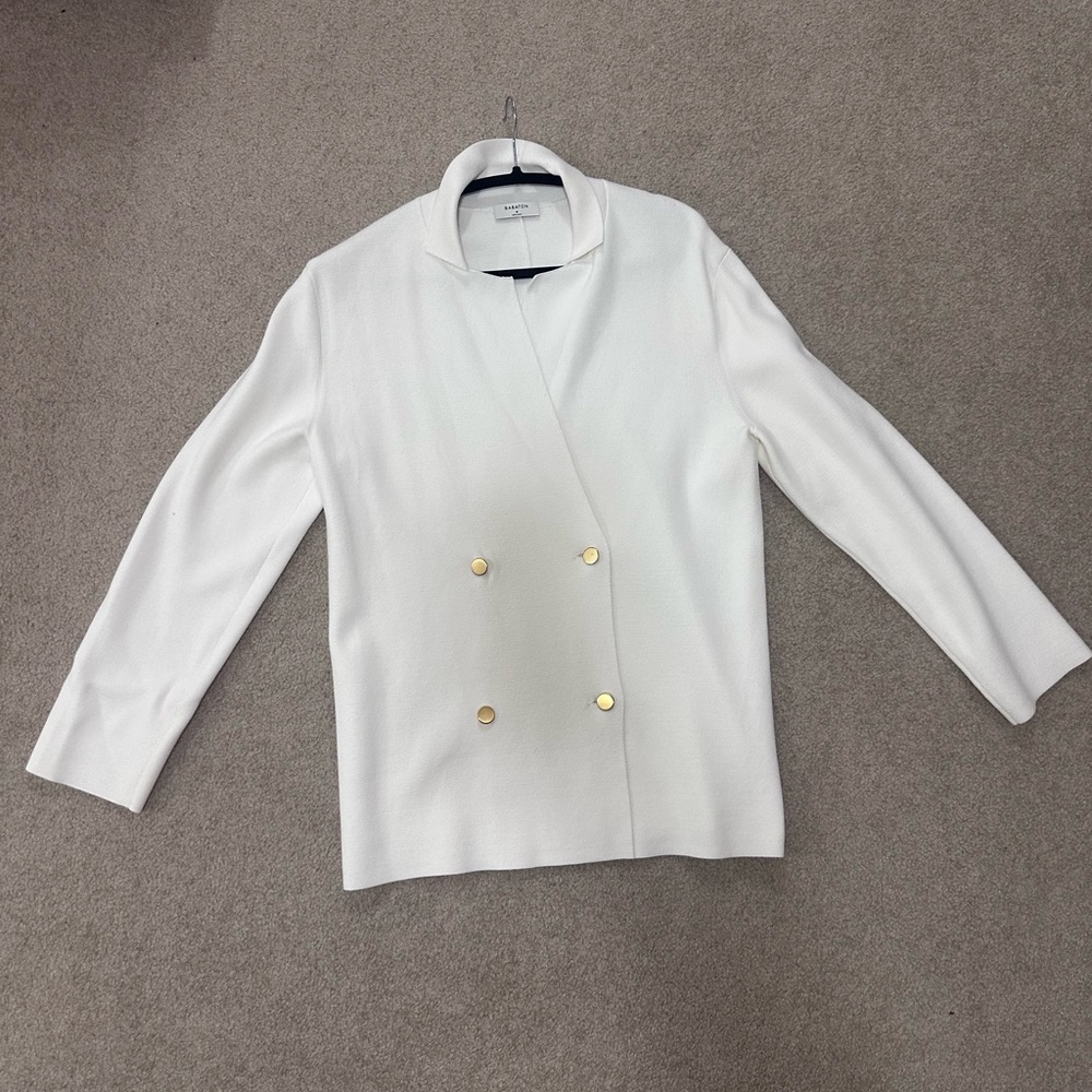 Double Breasted Cardigan white with Gold buttons (medium)